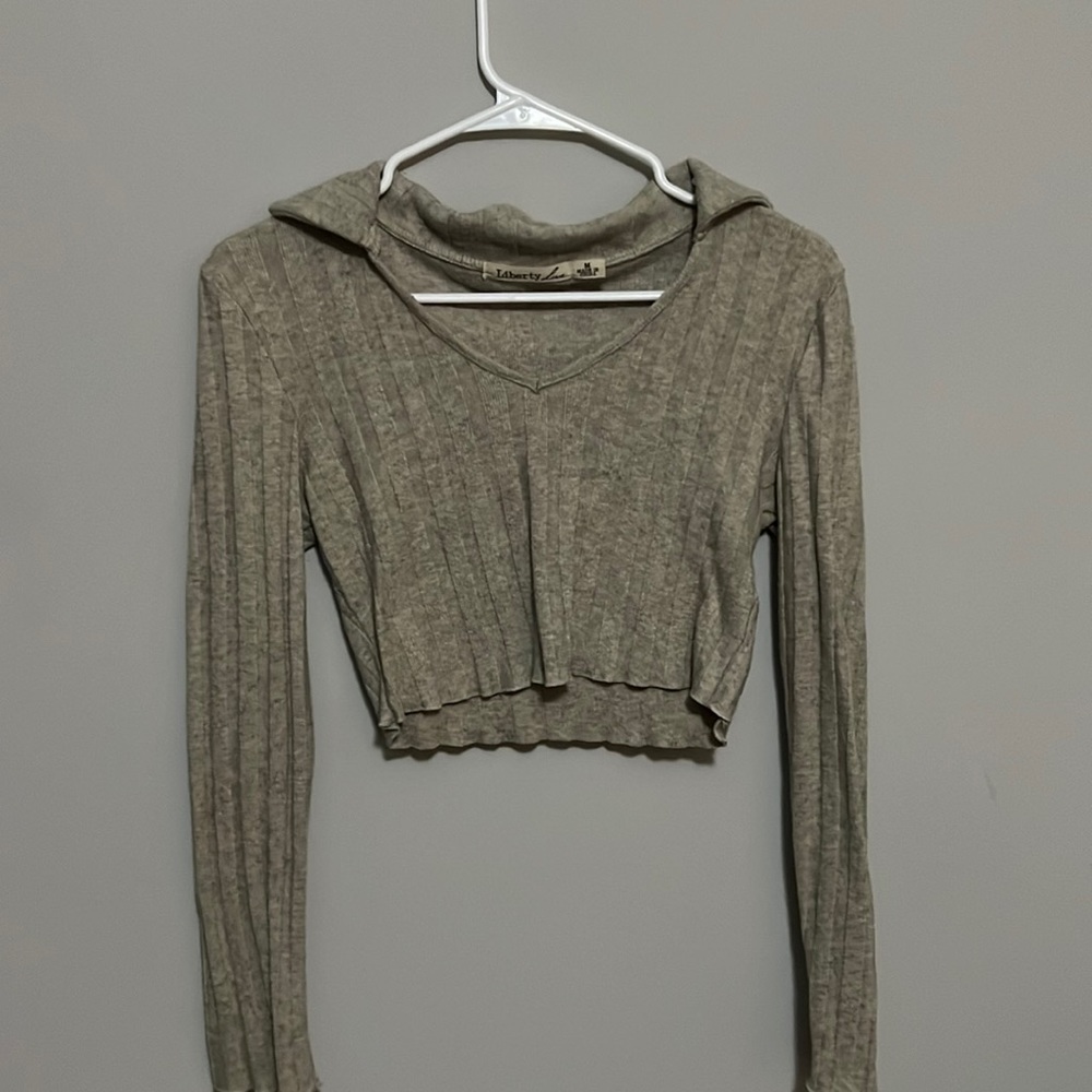 medium light grey long sleeve crop top